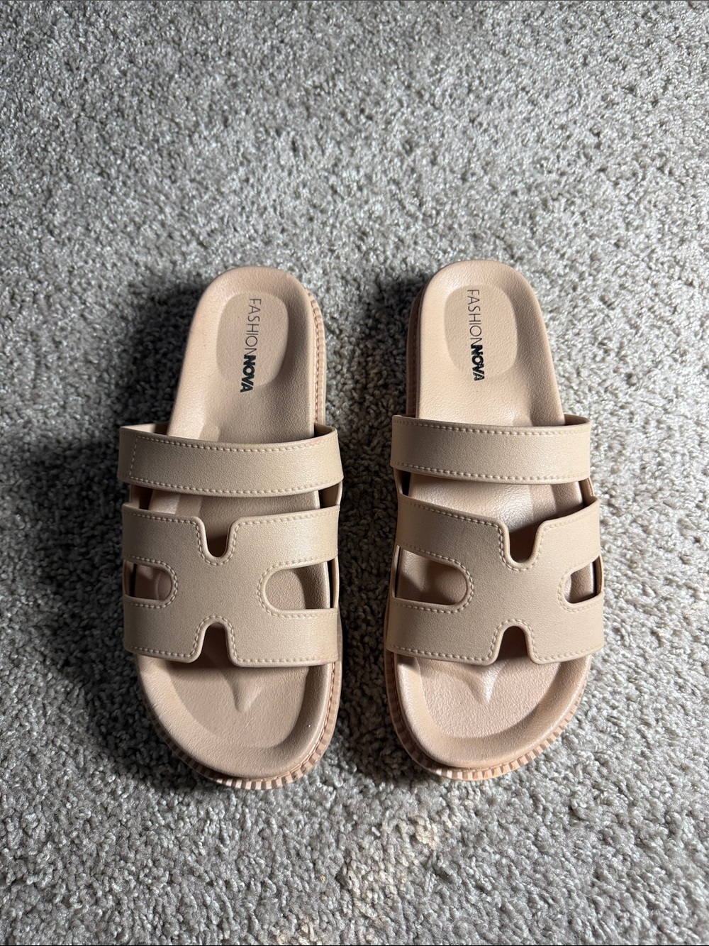 Fashion Nova Kids Nude/Taupe Double-Strap Slide Sandals